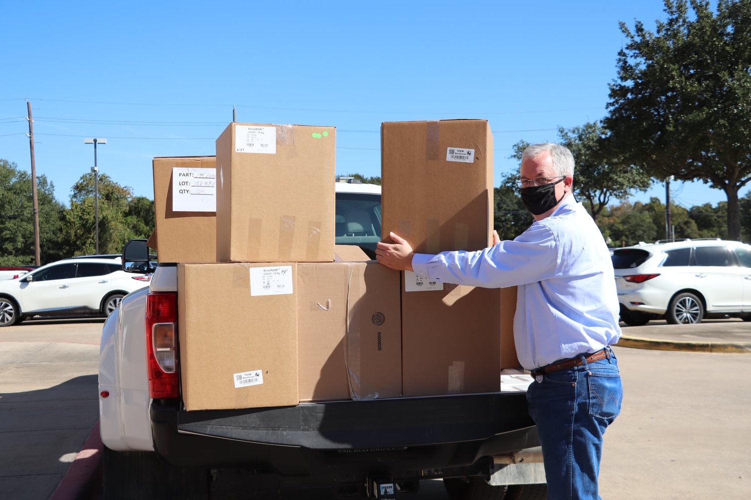 Katy ISD staff unload COVID-19 testing supplies Nov. 4 after receiving testing kits and related equipment from the Texas Education Agency. Free testing is now available for all KISD students at the district’s Young Agricultural Sciences Center on Katy Hockley Cut Off Road.
